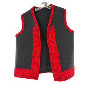 Traditional Hungarian Folk Vest With Red Embroidery